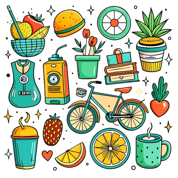 Vettore illustrazione di stile di vita vector icon doodle set bundle