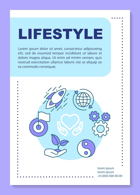Lifestyle poster template layout. style of living. social group. banner, booklet, leaflet print design with linear icons. vector brochure page layouts for magazines, advertising flyers