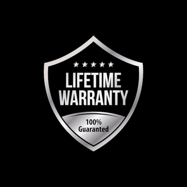 Lifetime warranty shield silver icon, logo and badge for business product