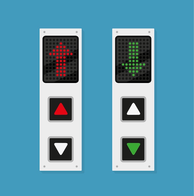 Vector lift call buttons with arrows to choose upwards or downwards isolated vector illustration on white background