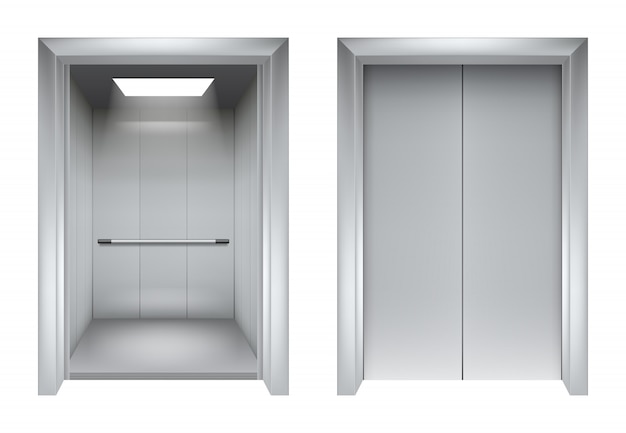 Lift deuren. sluiten en openen van metalen lift in kantoorgebouw realistische 3d-foto's