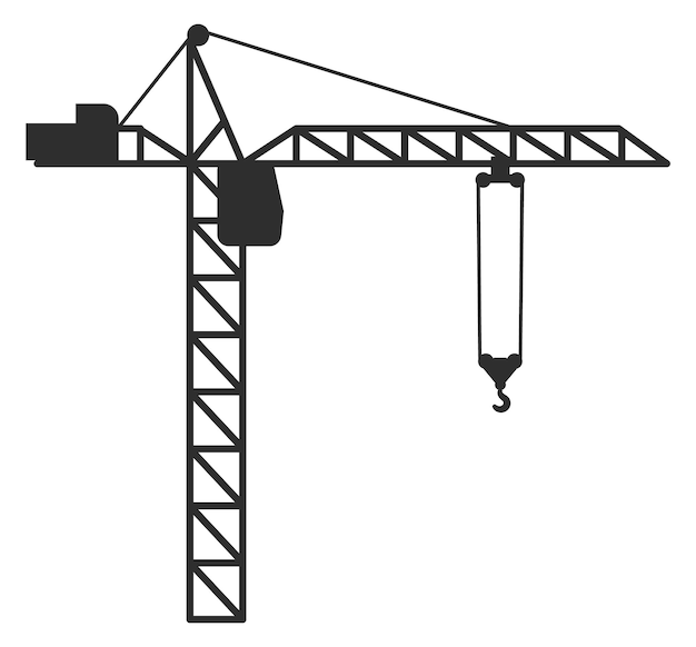 Вектор Подъемный кран черный силуэт промышленная строительная техника изолирована на белом фоне
