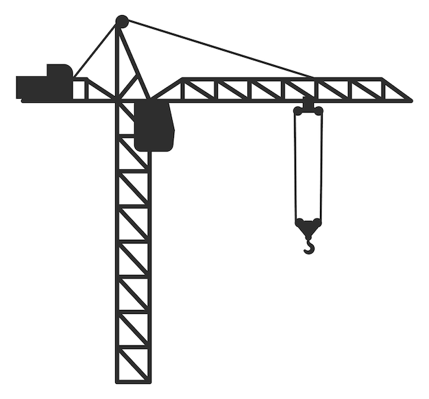 Подъемный кран черный силуэт Промышленная строительная техника изолирована на белом фоне