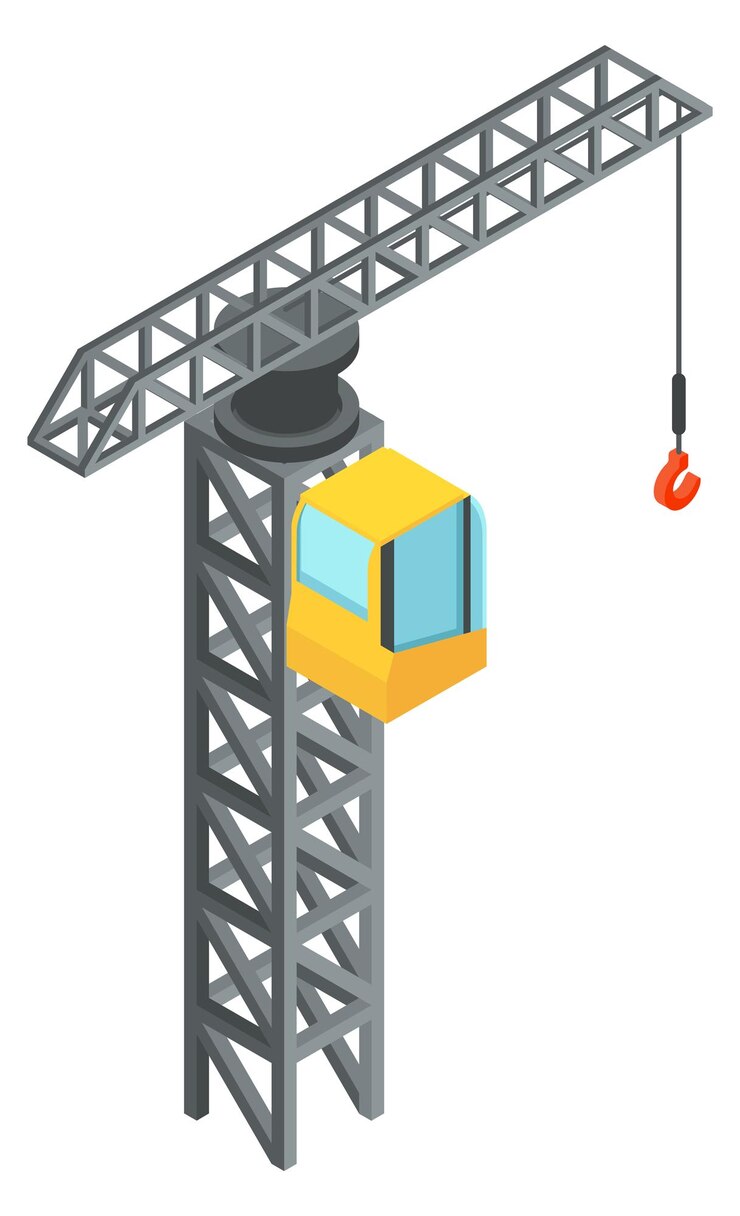 Vector lifting crane isometric icon industrial machinery symbol