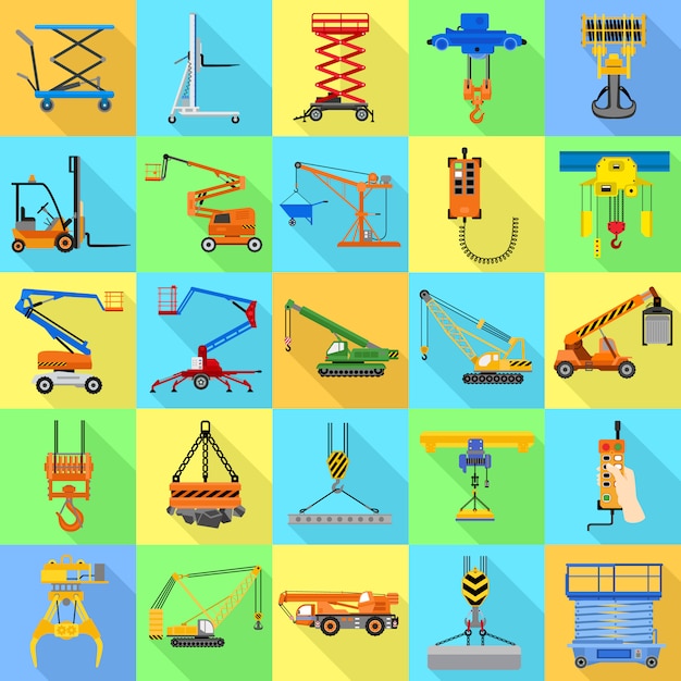 Vector lifting machine icon set.