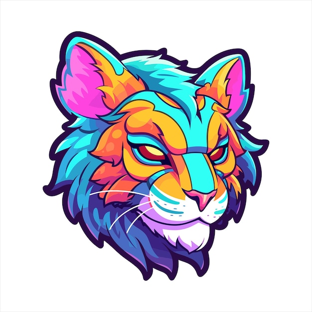 Vector liger hybrid lion tiger cat breed colorful watercolor cartoon kawaii character pet isolated sticker