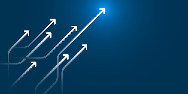 Vector light arrow circuit on blue background illustration, business growth concept.