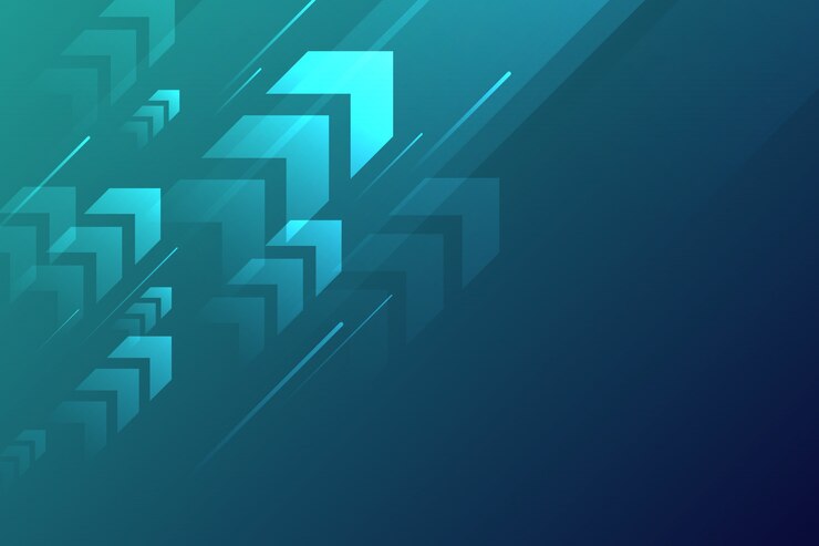 Vector light arrow up circuit on dark blue background with copy space copy illustration, business growth concept.