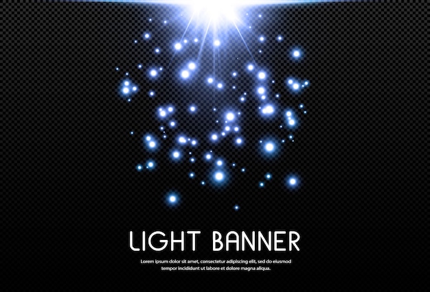 Vector light banner with small sparkling dust particles and stars.