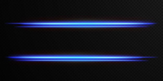Light beams of light in neon and blue Illuminated horizontal neon laser 