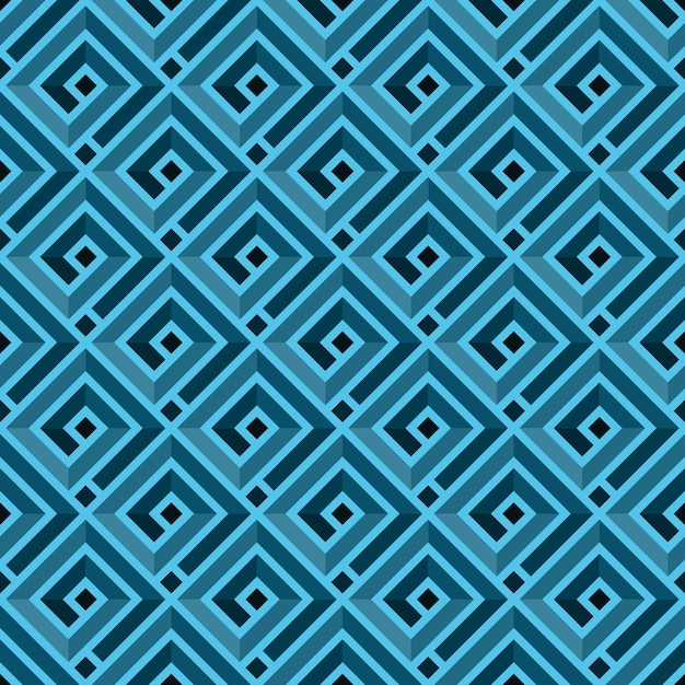 ベクトルの正方形の渦巻きと水色の抽象的なシームレス パターン