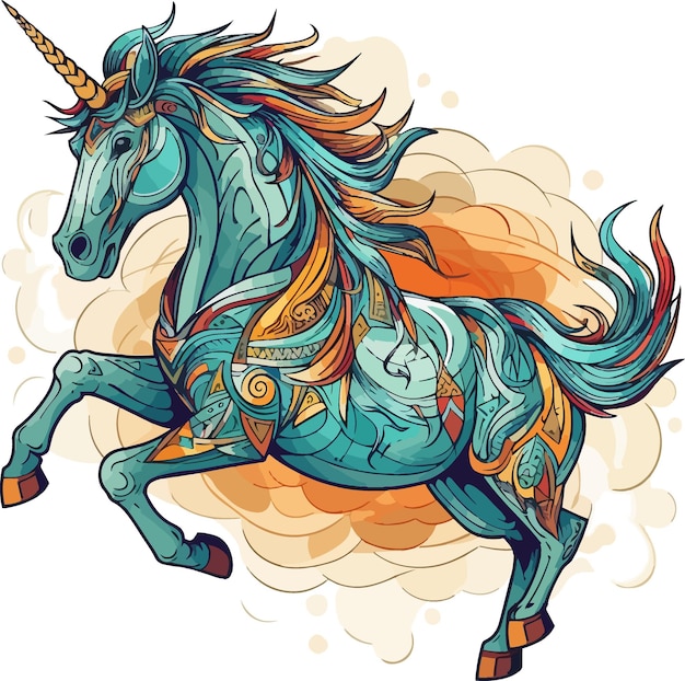 Light Blue Colorful Unicorn Running