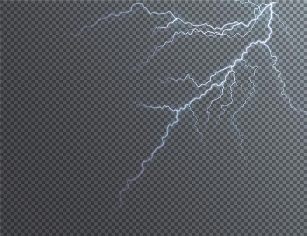 Light blue isolated vector lightning png. magic light abstract lines. realistic natural lightning.