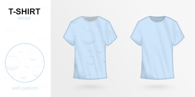 Light blue T-shirt mockup with bubble pattern. Shirt design.