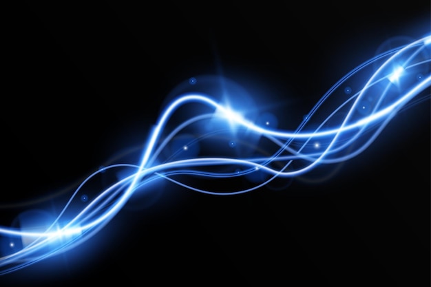 Vector light blue trail wave vectorglowing smooth curved lineslaser waveglowing light effectblue trail