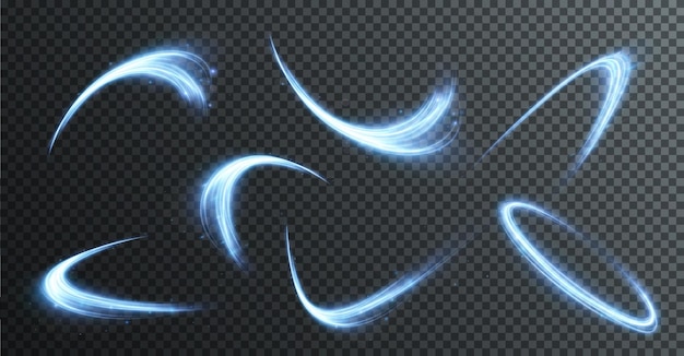 Light blue Twirl. Curve light effect of blue line. Luminous blue circle. Vector PNG.