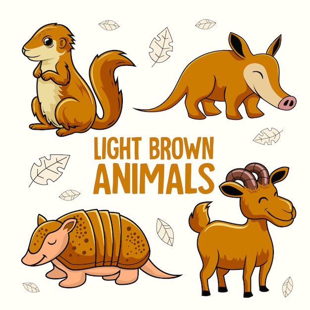 Light brown animals cartoon armadillo goat aardvark xerus