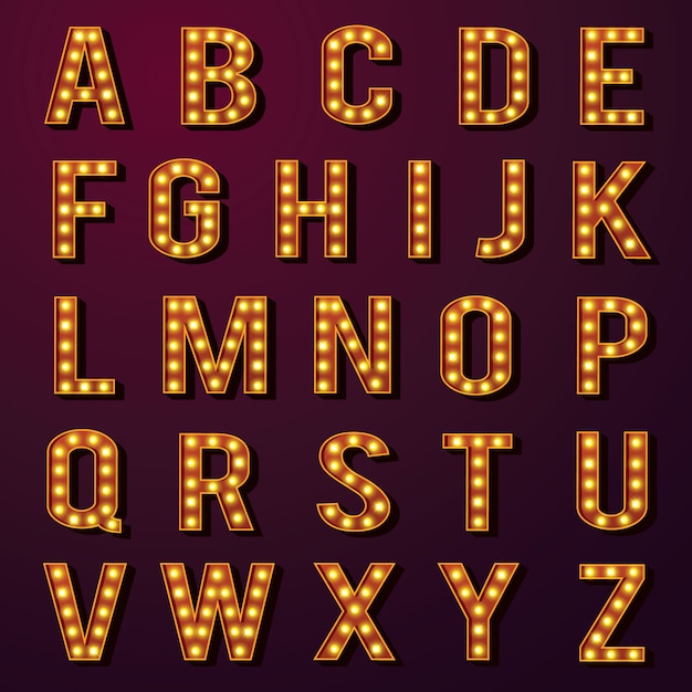 Vector light bulb alphabets set