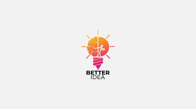 электрическая лампочка и изолированный мозг Дизайн логотипа. Символ творчества, творческой идеи, ума, мышления