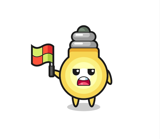 Light bulb character as line judge putting the flag up , cute style design for t shirt, sticker, logo element