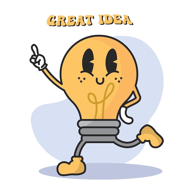 Light bulb groovy cartoon Leuke kawaii Vector