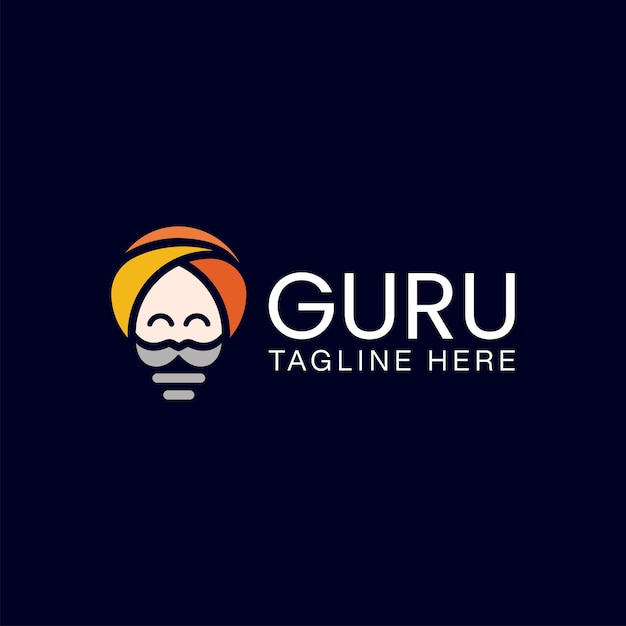 Шаблон дизайна логотипа лампочки и гуру в мультяшном стиле