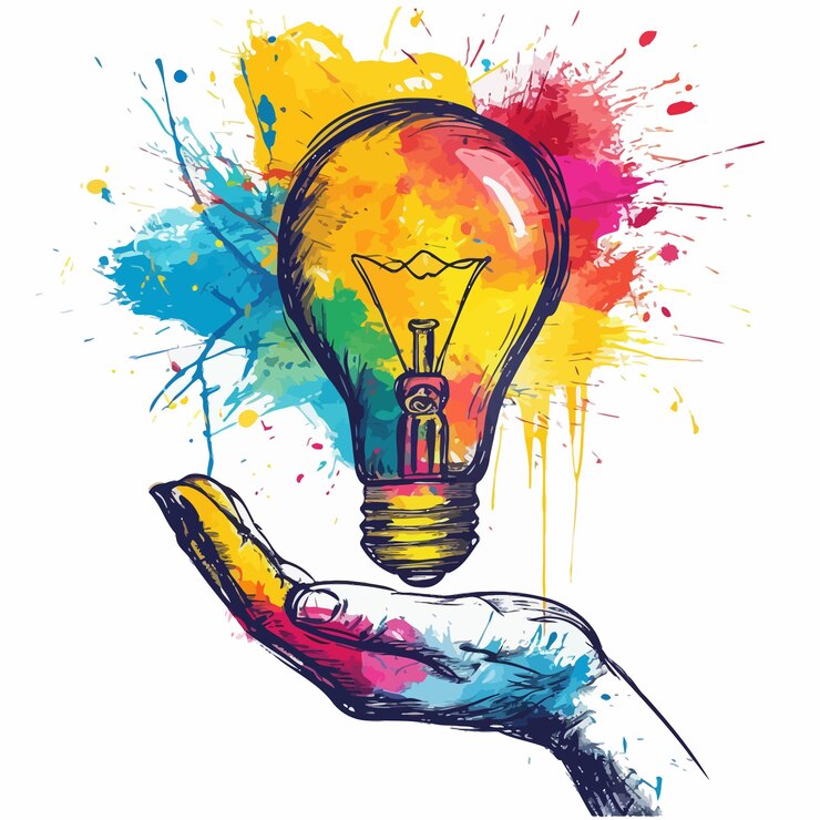 Vector light bulb in hand