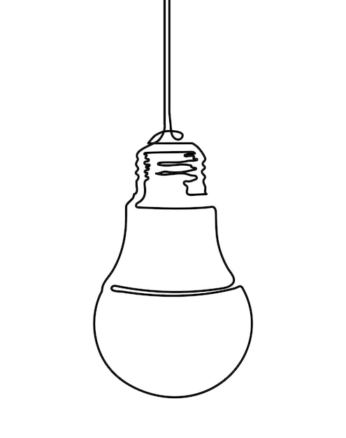 Vector light bulb hanging from above continuous one line drawing of electric light bulb concept of idea emergence vector illustration