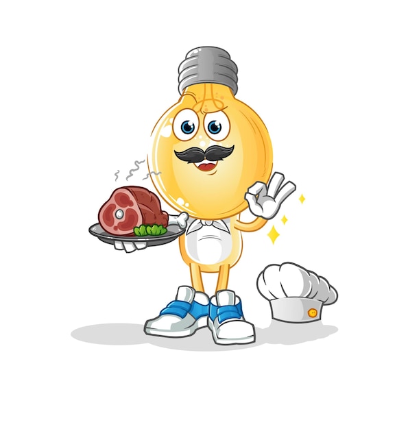 Light bulb head cartoon chef with meat mascot cartoon vector