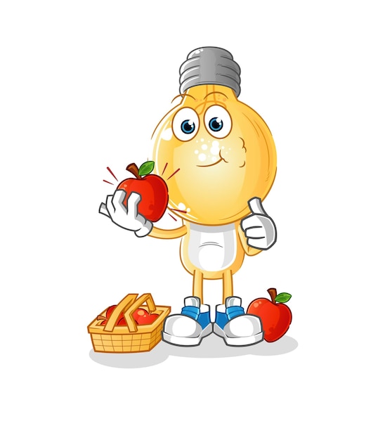 light bulb head cartoon eating an apple illustration. character vector