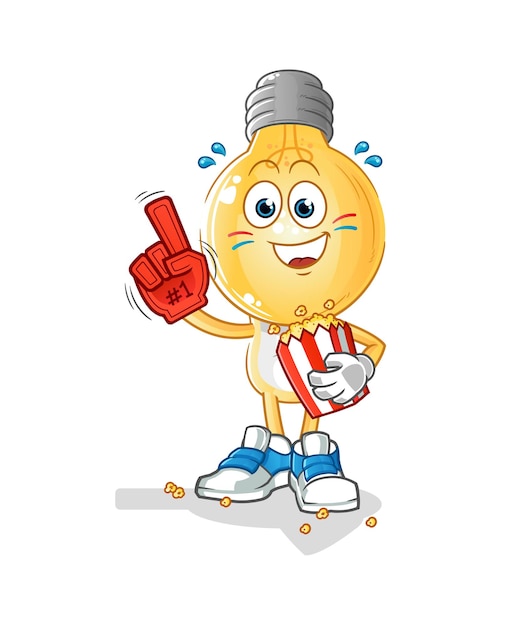 Light bulb head cartoon fan with popcorn illustration character vector