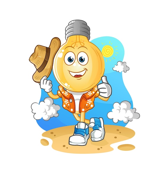 Light bulb head cartoon go on vacation cartoon mascot vector