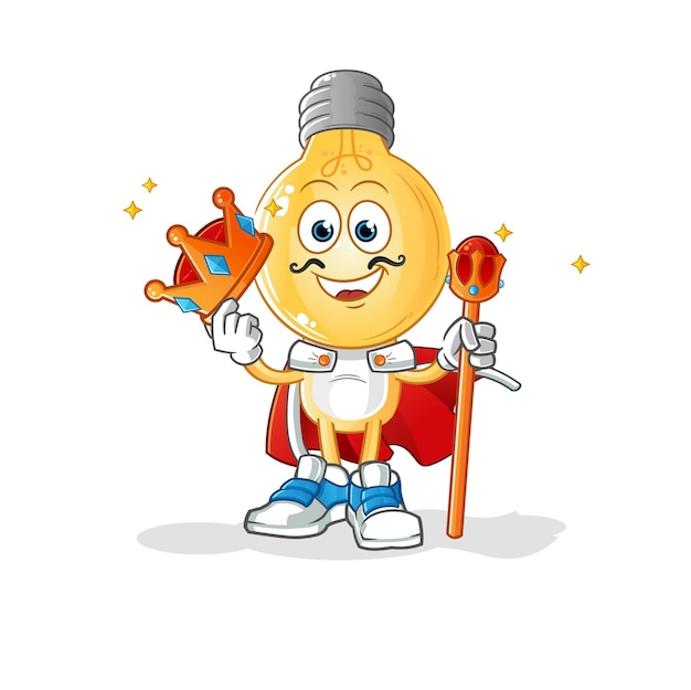 Light bulb head cartoon king vector cartoon character