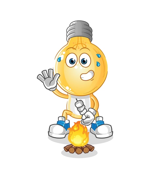 Light bulb head cartoon roasting marshmallows cartoon vector