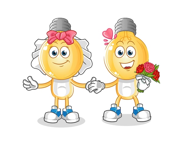 light bulb head cartoon wedding. cartoon mascot vector