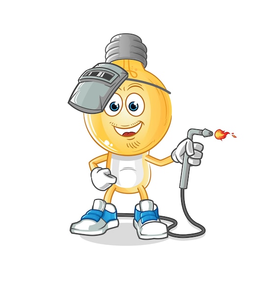 Light bulb head cartoon welder mascot cartoon vector