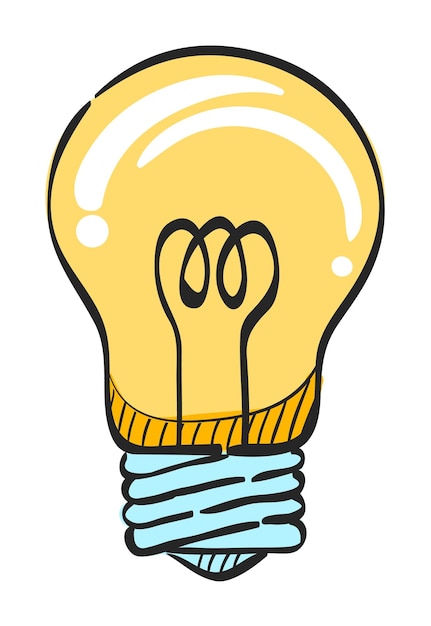 Vector light bulb icon in hand drawn color vector illustration