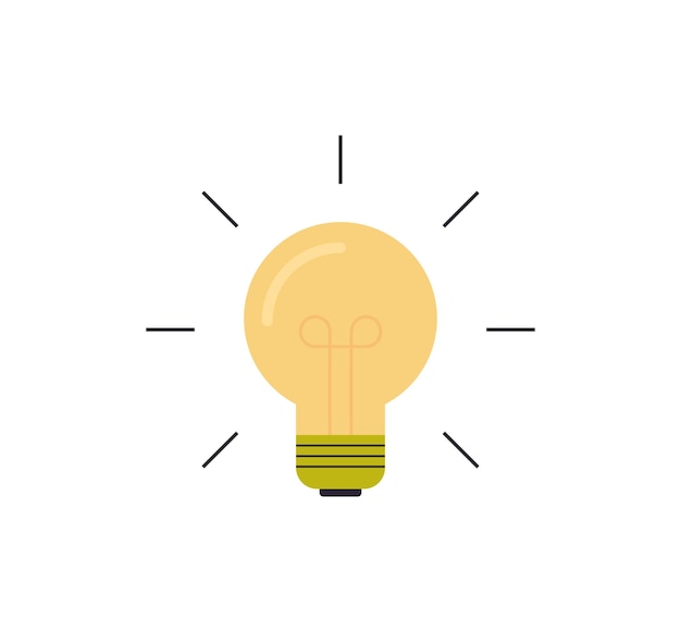 Light bulb icon and lamp sign with rays, idea, creative insight, problem solving concept.