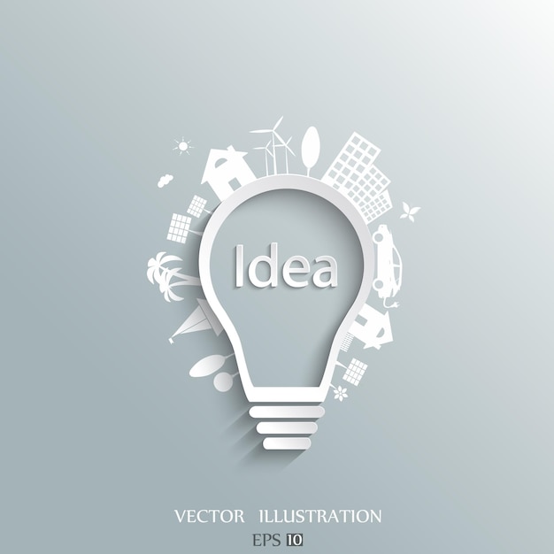 Light bulb idea creative drawing ecological concepts with happy family stories