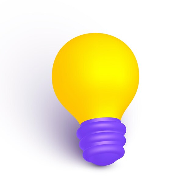 Vector light bulb isolated on white background 3d isometric solution innovative technology creative idea concept icon pictogram of electric bright lamp yellow light purple contact vector illustration