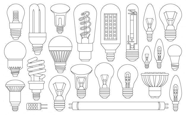 Lampadina in stile linea su bianco