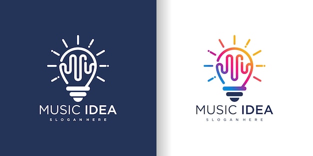 Logo della lampadina con il concetto di design musicale vettore premium