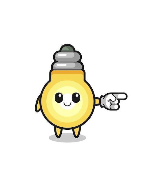 Light bulb mascot with pointing right gesture