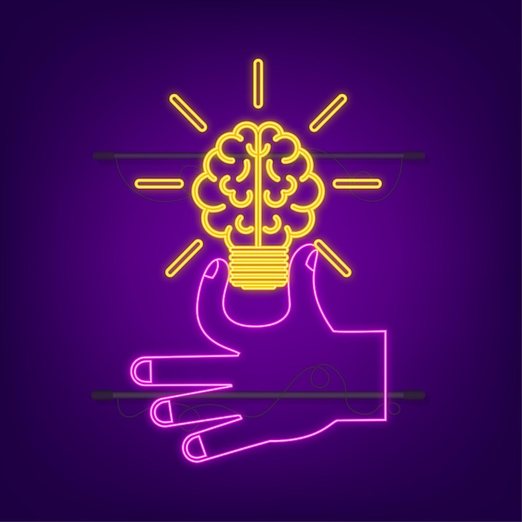 Vector light bulb neon icon with hand lamp incandescent bulb vector stock illustration
