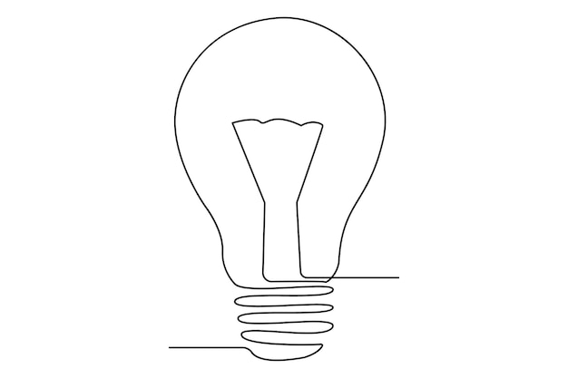 Light bulb one line outline vector art illustration