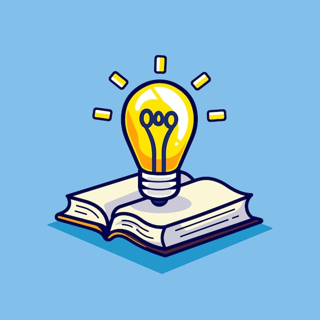 Light bulb and open book knowledge creative idea concept vector cartoon illustration