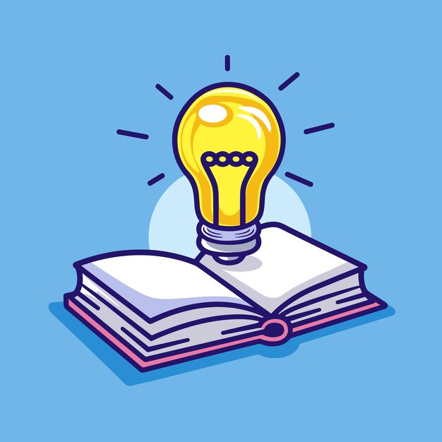 Light bulb and open book knowledge creative idea concept vector cartoon illustration