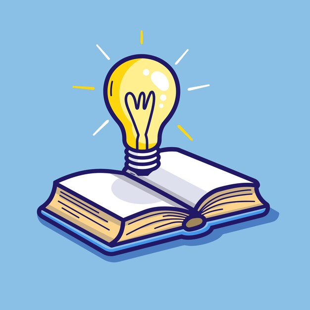 Vector light bulb and open book knowledge creative idea concept vector cartoon illustration