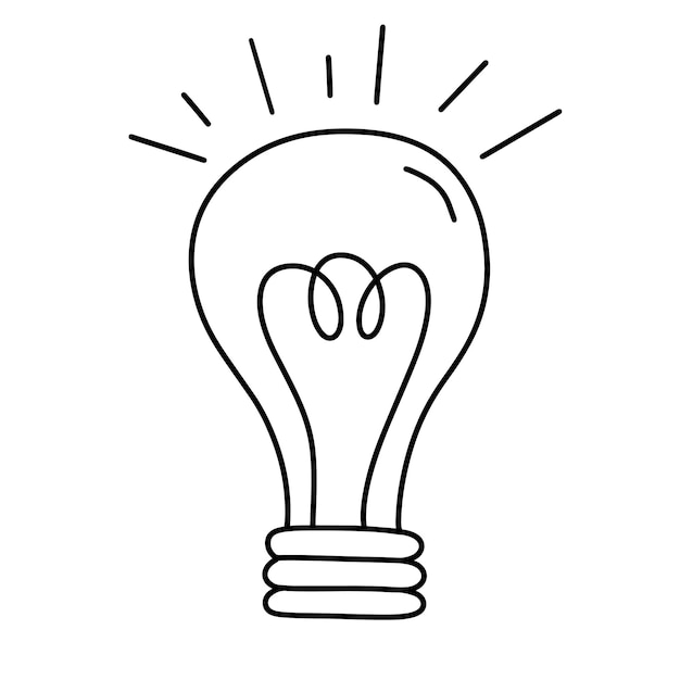 Light bulb outline icon isolated on white background doodle vector illustration lighting electric lamp