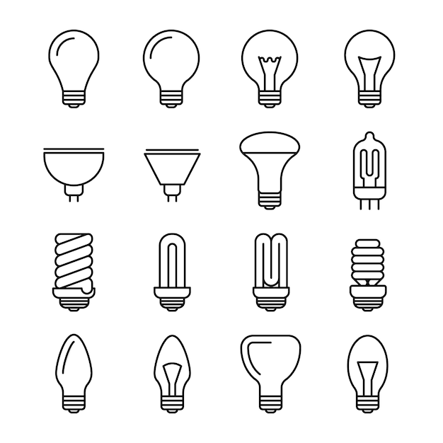 Vector light bulb outline icons